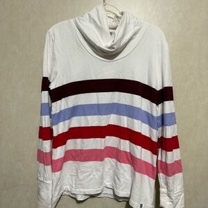 T By Talbots White Multicolor Striped Cowl Neck Long Sleeve Top